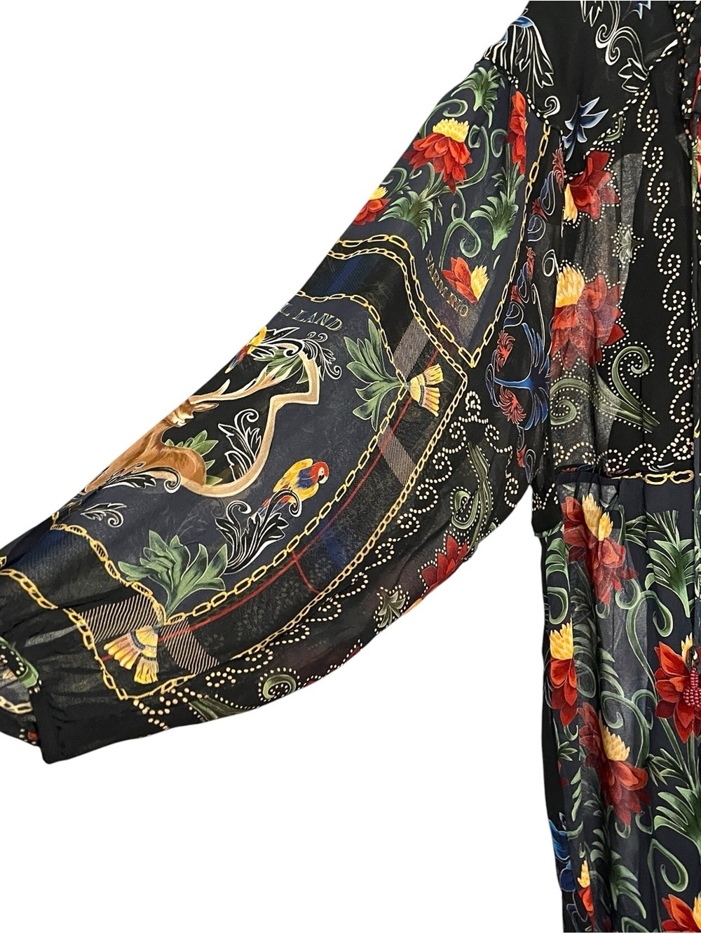 FARM Rio Mixed Arabesque Scarves Mini Dress M Floral Lace Up Long Sleeve - Picture 5 of 12